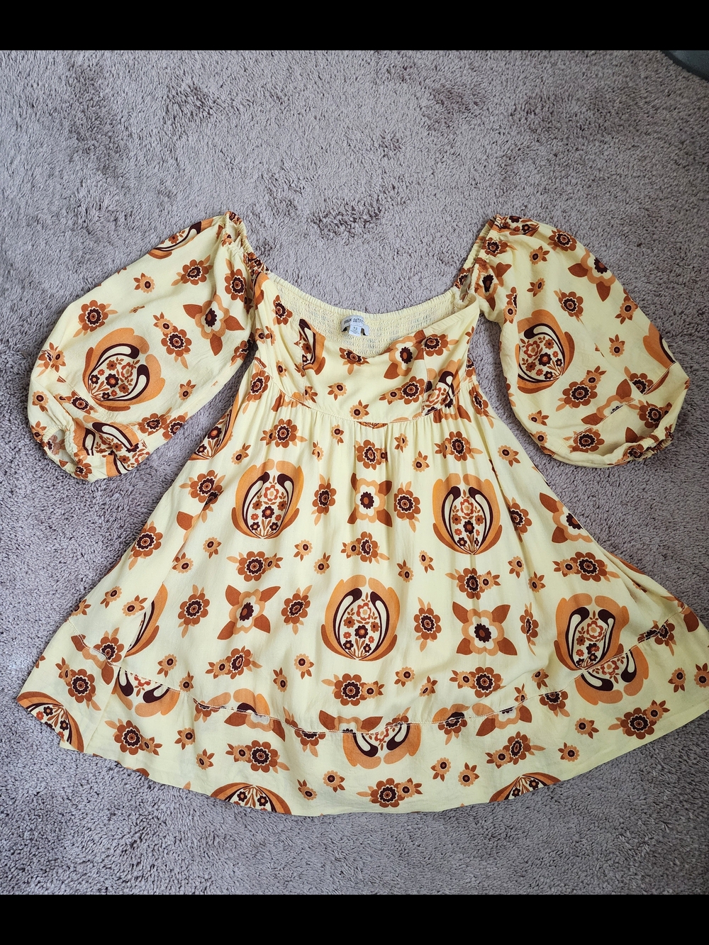 Urban Outfitters Yellow & Brown Floral Mini Dress